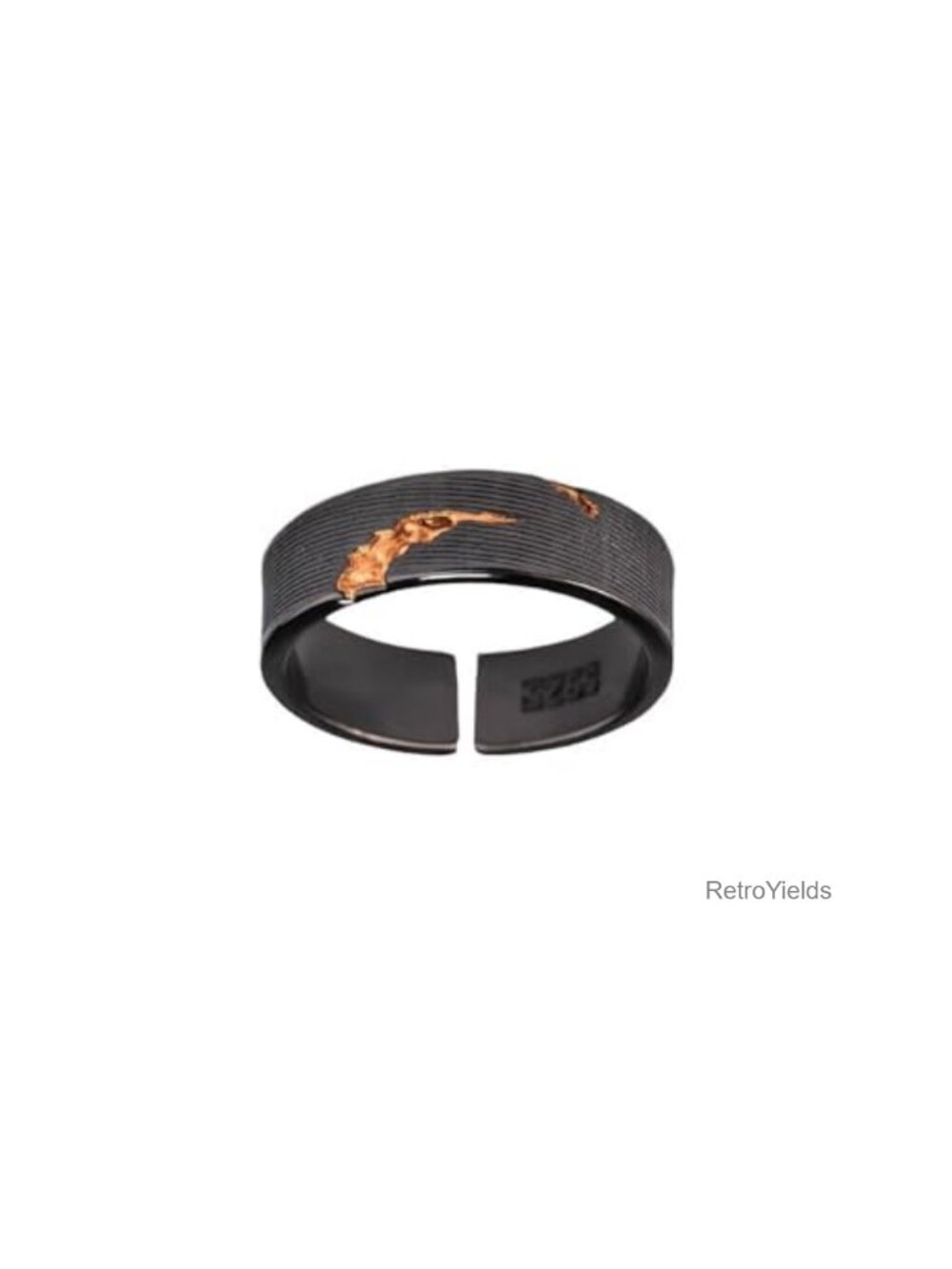 S925 Sterling Silver Molten Gold Inlay Open Band Adjustable Ring
